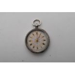 A ladies silver continental fob pocket watch with chase decorated case having plain cartouche