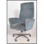 A vintage 1970's executive swivel and tilt office armchair - desk chair upholstered in blue