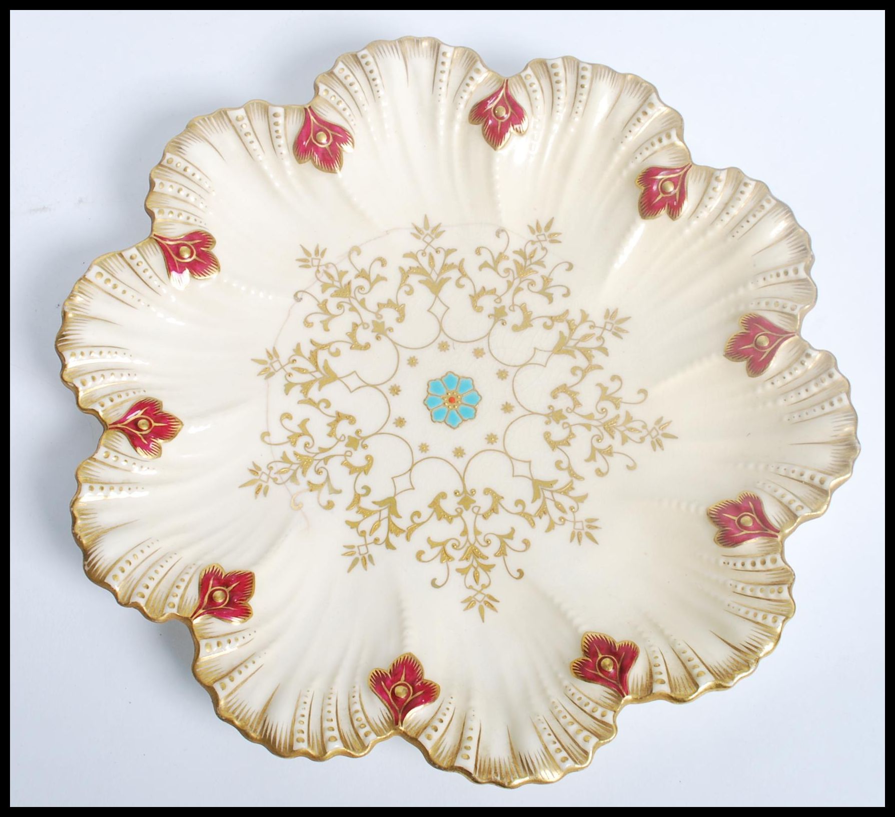 A 19th century Coalport ivory blush dessert set consisting of three plates and two tazzas / comports - Image 3 of 9