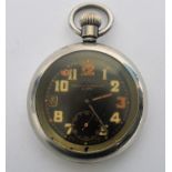 A 1930's marked Art Deco black faced military pocket watch by Carley & Clemence Ltd A.1129. The