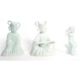 3 20th century large  Chinese white glaze - blanc de chine porcelain figurines of deity's. Each