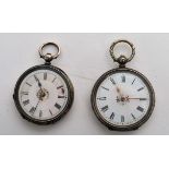 2 continental silver 800 marked ladies pocket fob watches, both with enamel dials, plain cartouche