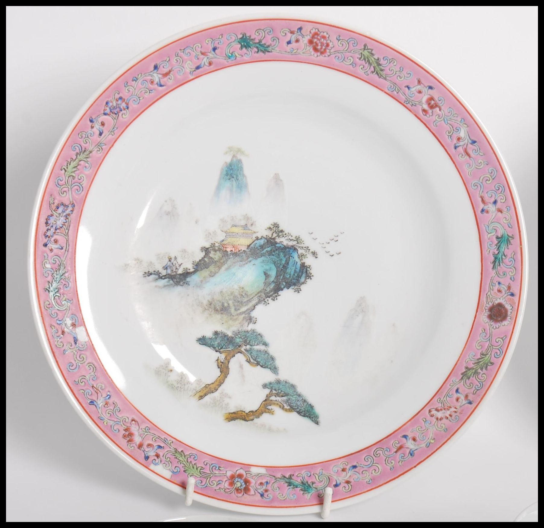 A matching service of Chinese Republic period hand painted cups saucers and plates depicting - Image 3 of 9