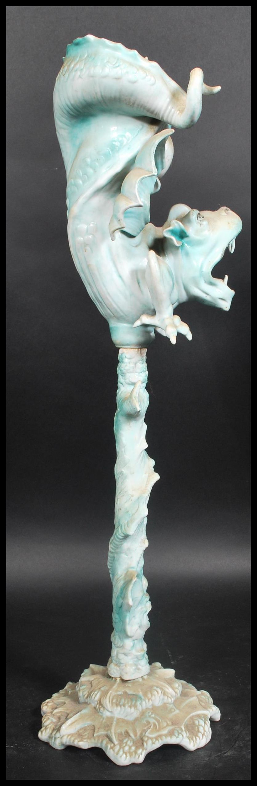 A 19th century Ernst Bohne & Söhne grotesque dragon porcelain centrepiece vase. The inverted - Image 10 of 17