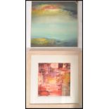 A contemporary abstract oil on canvas painting by artist Elaine Jones, together with another