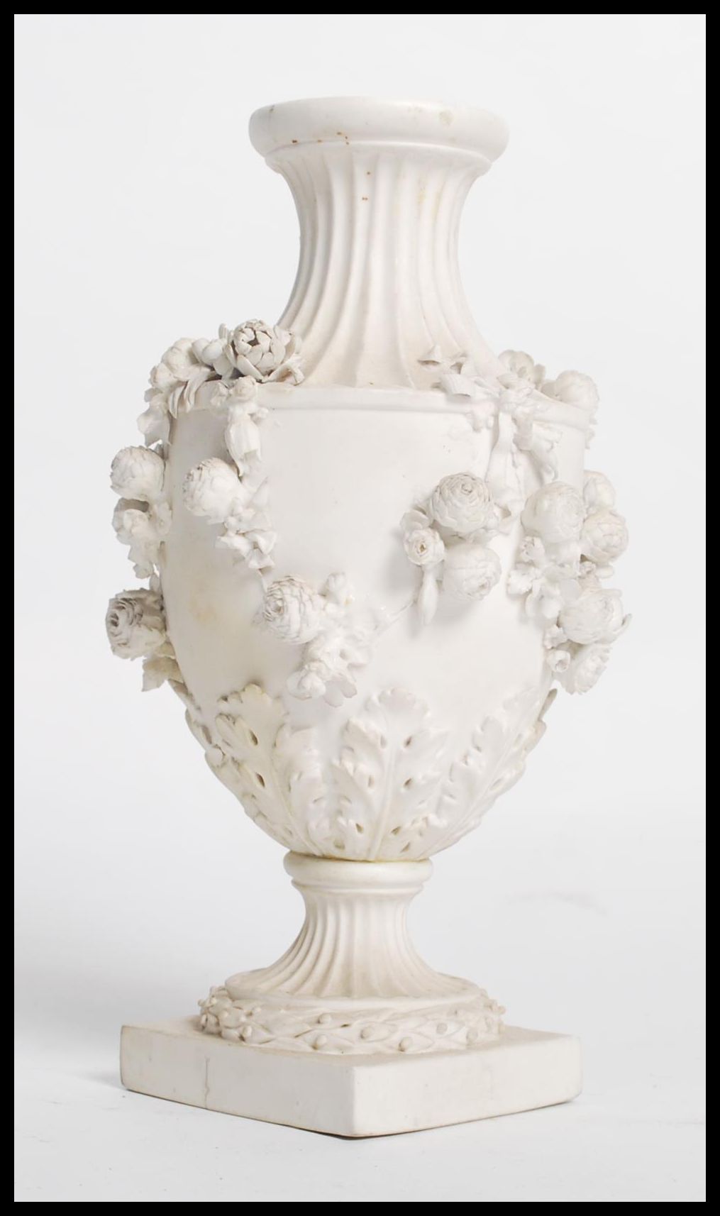 A 19th century Derby parian bisque ware vase raised on a square base with relief decoration of - Image 3 of 6