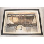 A framed and glazed watercolour of a trawler / ship in dry dock signed to corner Michael Windle