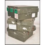 A collection of 3 Royal Air Force / military green painted wooden flame tube flight cases, all