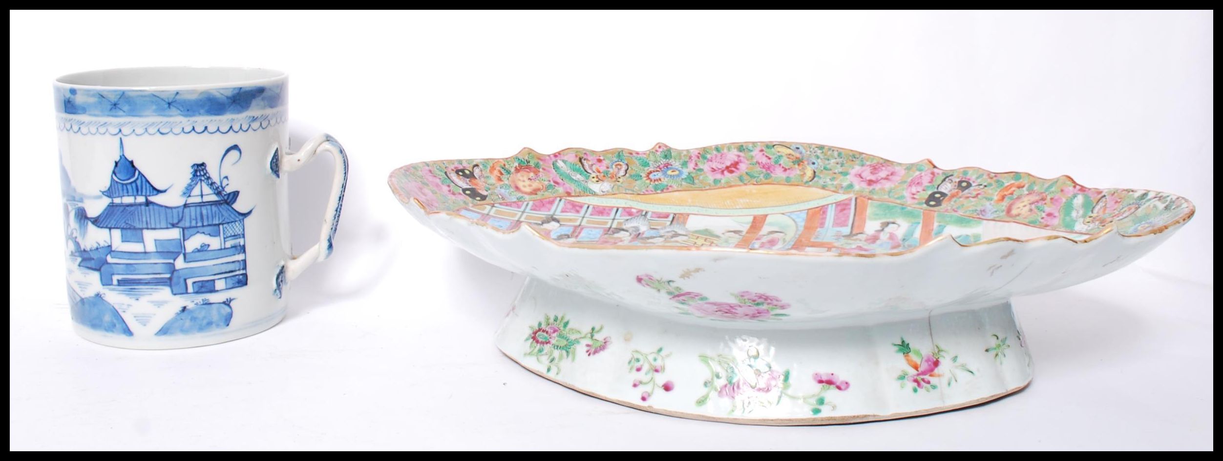 An antique 19th century Chinese Cantonese famille rose hand painted diamond shaped dish, featuring a