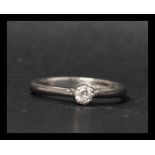 A hallmarked 18ct white gold and diamond solitaire ring. Hallmarked for Birmingham. Diamond approx