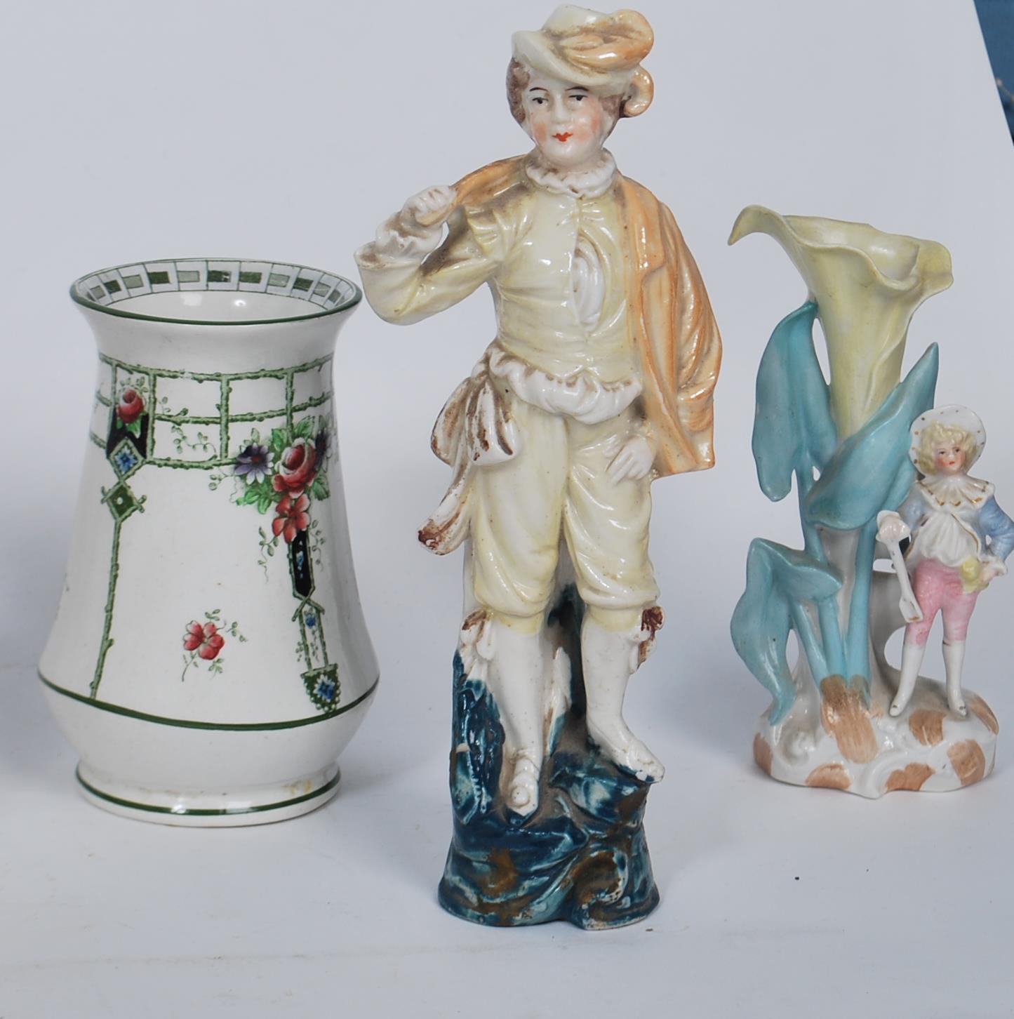 A Chinese blanc de chine figurine of a deity together with a German biscuit glaze cherub figurine - Image 3 of 9