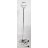 A retro / modernist standard lamp with chrome terraced base and column having frosted glass