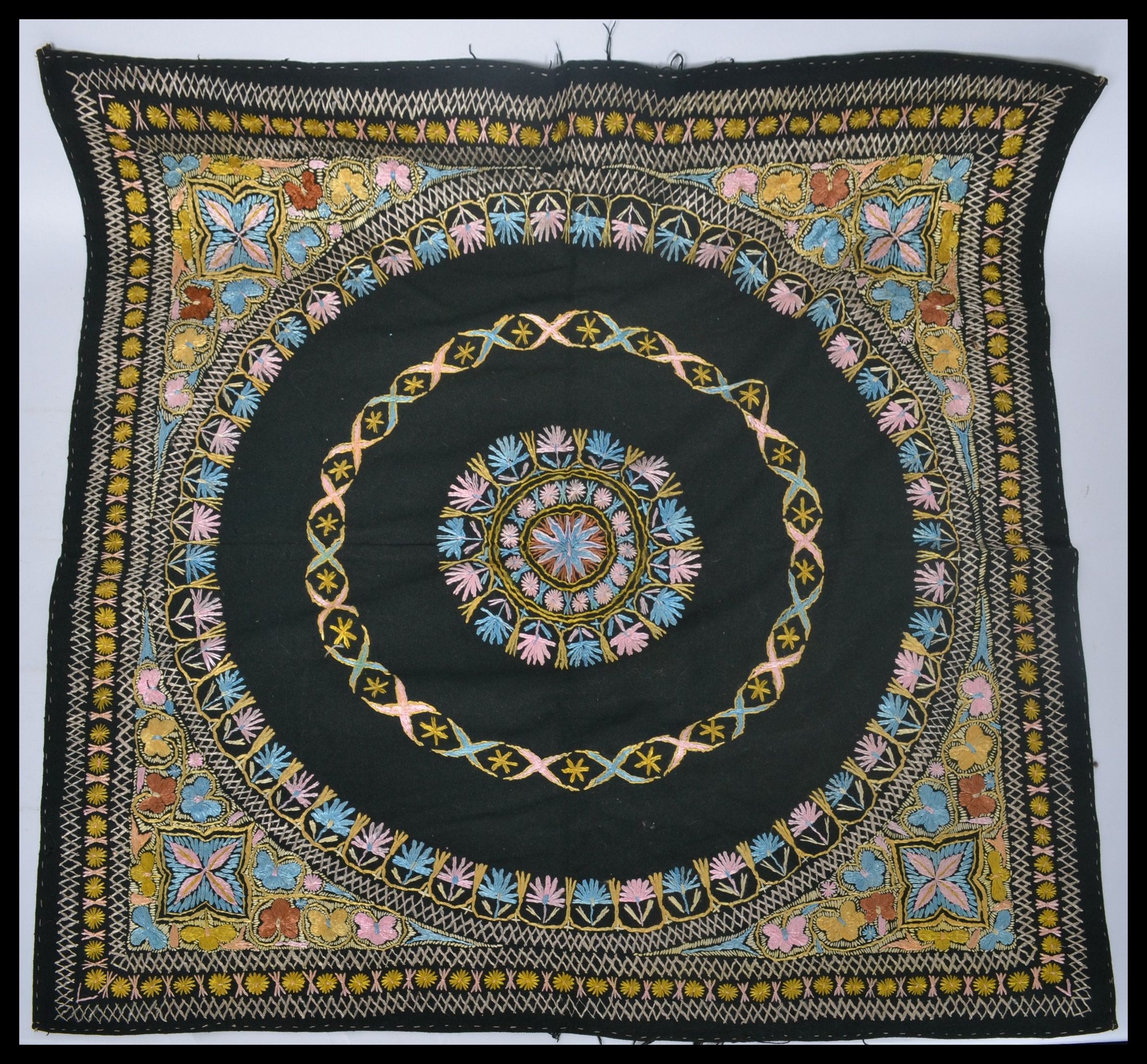 An early 20th century Indian wall hanging having a cotton back with silk threads. The design of - Image 2 of 8