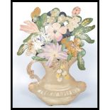 A 19th century Victorian toleware painting of a vase of flowers signed by artist in red Michelet.