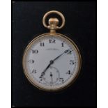 A hallmarked 9ct gold Dennison Eclipse pocket watch having a white enamel face with faceted hands