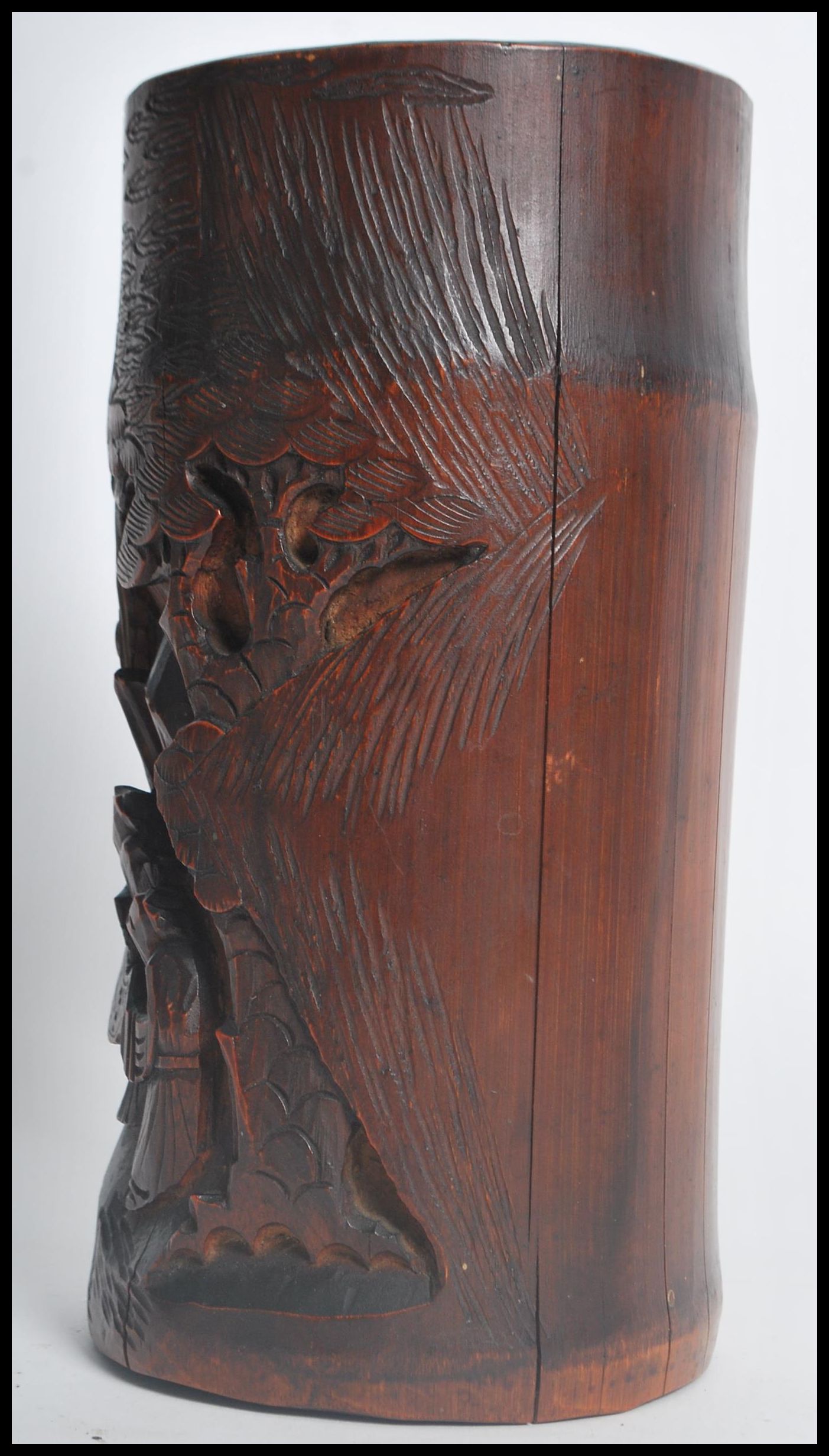 A 19th century Oriental Chinese carved bamboo brus - Image 2 of 6