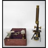 A good 19th century Highley of London made travel microscope. Brass construction, presented within