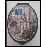 An 18th century Georgian Bilston enamel pill box pot depicting Margaret Nicholson's attempted murder