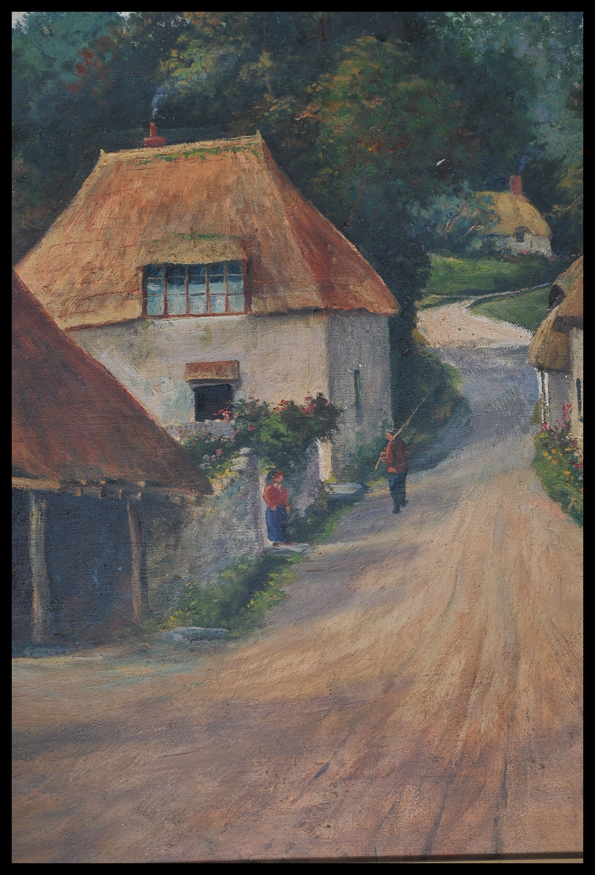 An early 20th century English school oil on canvas painting of a rural country scene depicting an - Image 3 of 5