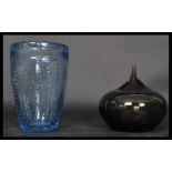Two pieces of retro mid 20th century studio art glass vases to include a control bubble vase