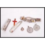 A group of silver items to include a Chinese silver and mother of pearl panel bracelet , a silver