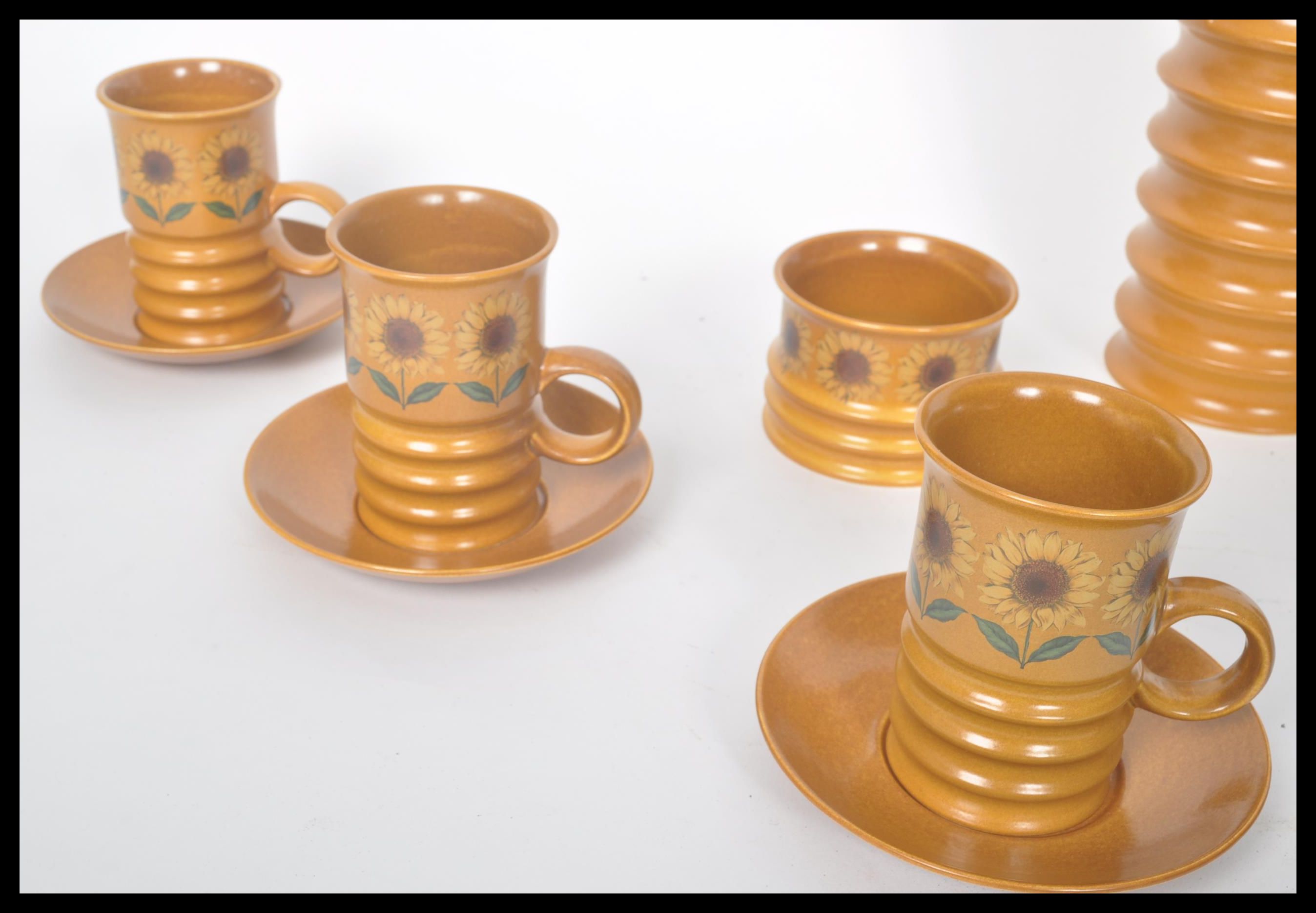 A vintage retro 20th century Carlton Ware coffee service in the Sunflower pattern. The earthenware - Image 3 of 5