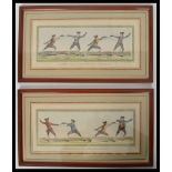 After Bernard, ' Escrime ' series of fencing scenes (x2 coloured engravings) , hand coloured