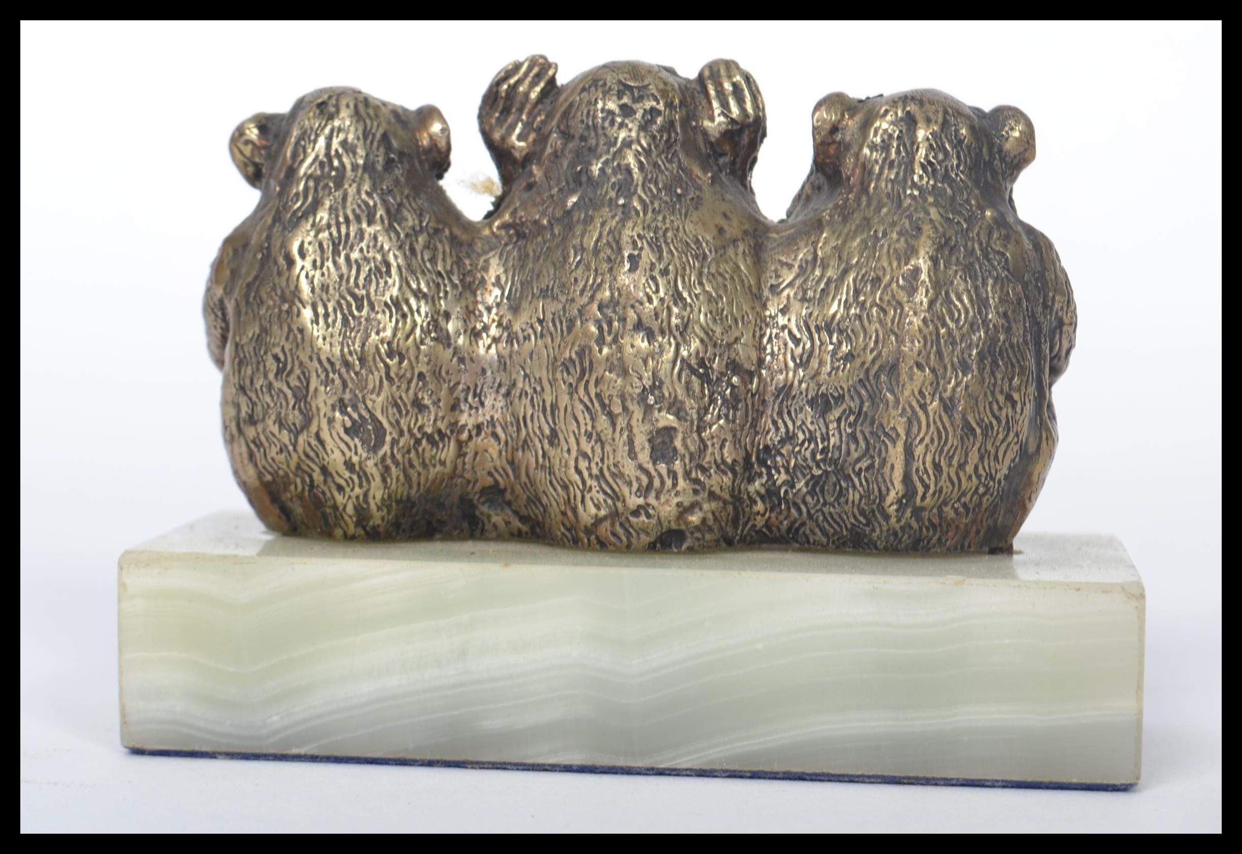 A vintage wise monkey 'see no evil, hear no evil, speak no evil' silver plated figurine group raised - Image 3 of 6