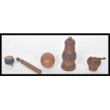 A group of 19th century Victorian Coquilla nut carved treen wares to include a stanhope ,