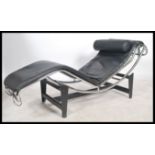 A modern Italian chrome metal framed LC4 adjustable chaise lounge after Le Corbusier, upholstered in