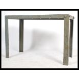 A stunning vintage 20th century industrial large metal factory worktop / bench / side table raised