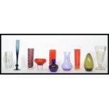 A group of vintage 20th century studio art glass items to include a pair of Japanese vases a
