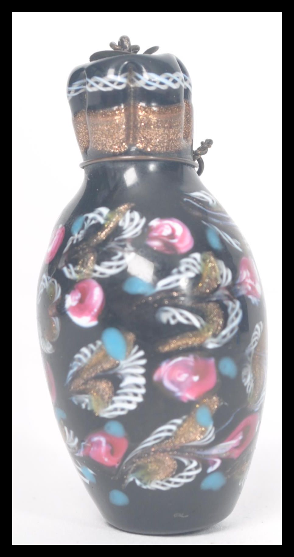 19th Century Venetian Coloured Glass Scent Bottle possibly Murano having gilt aventurine flex on a - Image 2 of 7