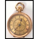 A Ladies continental gold pocket watch stamped 14k, rococo chased decorated case, total gross weight