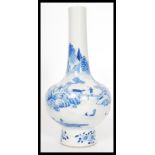 A Kangxi ( Kang Xi ) Chinese blue and white vase of mallet / onion form. The vase raised on a