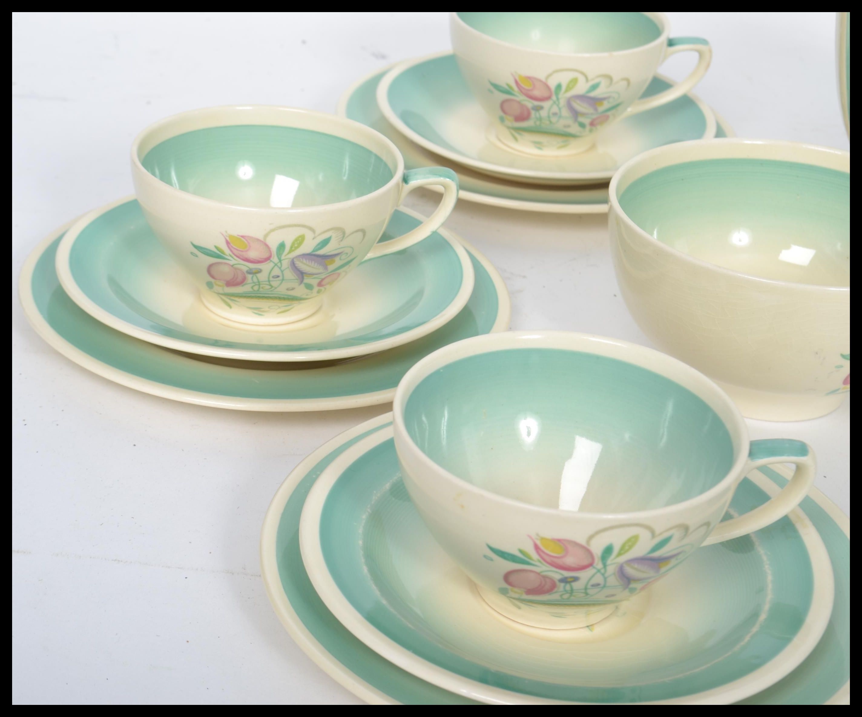 A 1930's Susie Cooper Dresden Spray six person tea service set consisting of six cups saucers and - Image 4 of 6