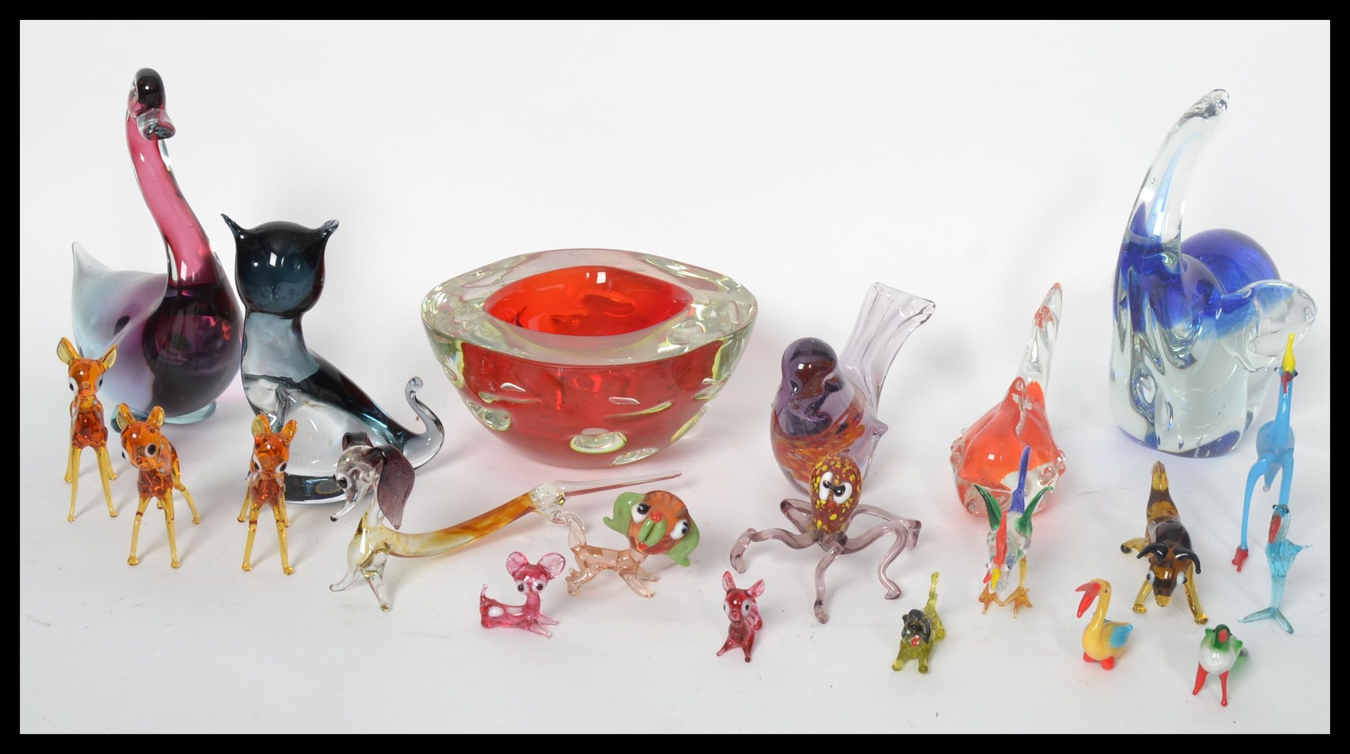 A collection of 20th century studio glass animals to include mostly Murano. Highest measures 16.5