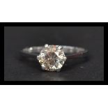 A 14ct white gold diamond solitaire ring having a single stone of approx 1.1 carats. Weighs 3.1
