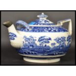 A 19th century ceramic blue and white oversized eight pint teapot by Copeland, transfer printed with