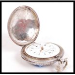 A 19th century silver Ottoman Empire full hunter pocket watch. The enamel face having gilt faceted