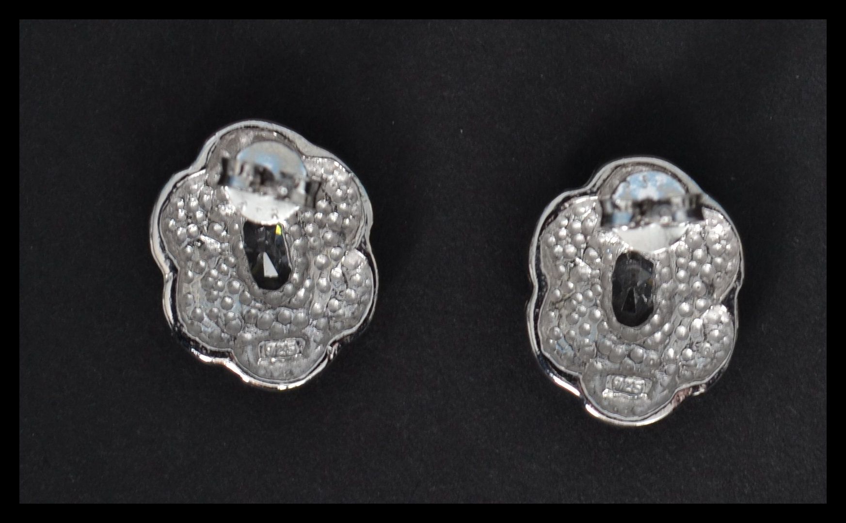 A pair of silver and enamel set stud earrings in the form of flowers having central white stones. - Image 2 of 4