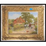 RICHARD REED SIMM (1926). Country village scene with figures and animals, signed lower right, oil on