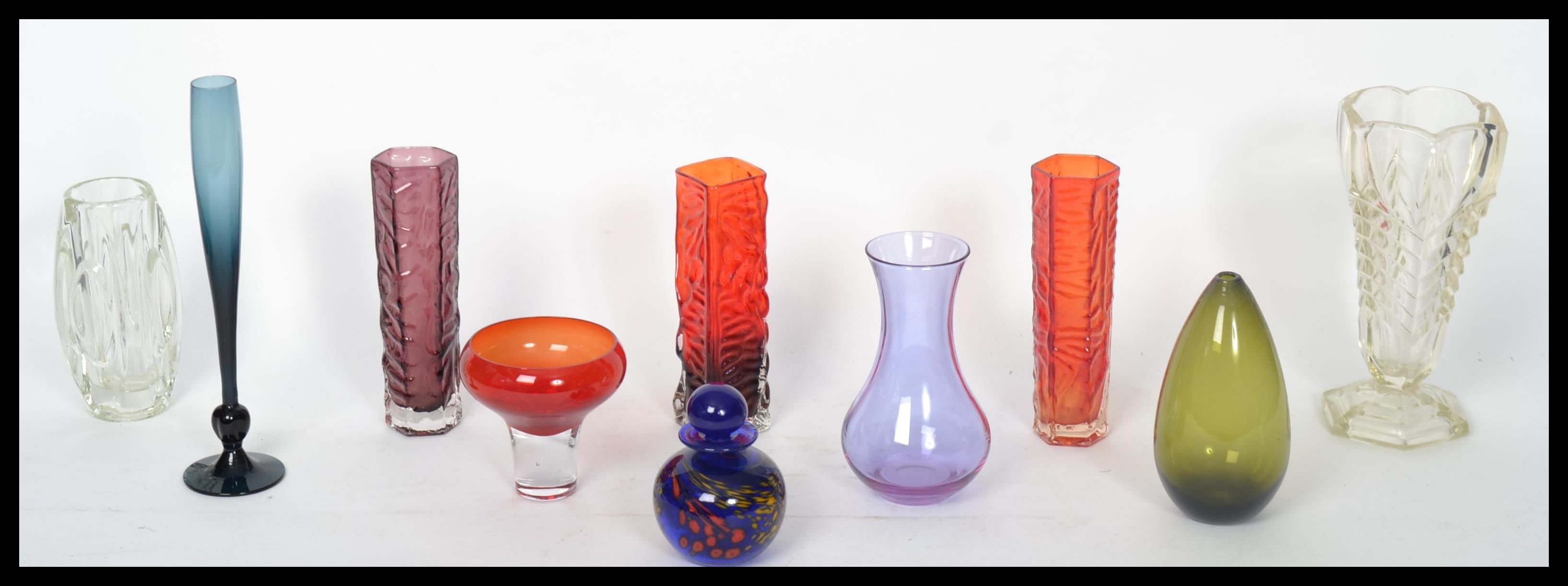 A group of vintage 20th century studio art glass items to include a pair of Japanese vases a - Image 2 of 6