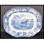 A 19th century Victorian blue and white meat plate / platter by Late Spode depicting Asop's Fable of