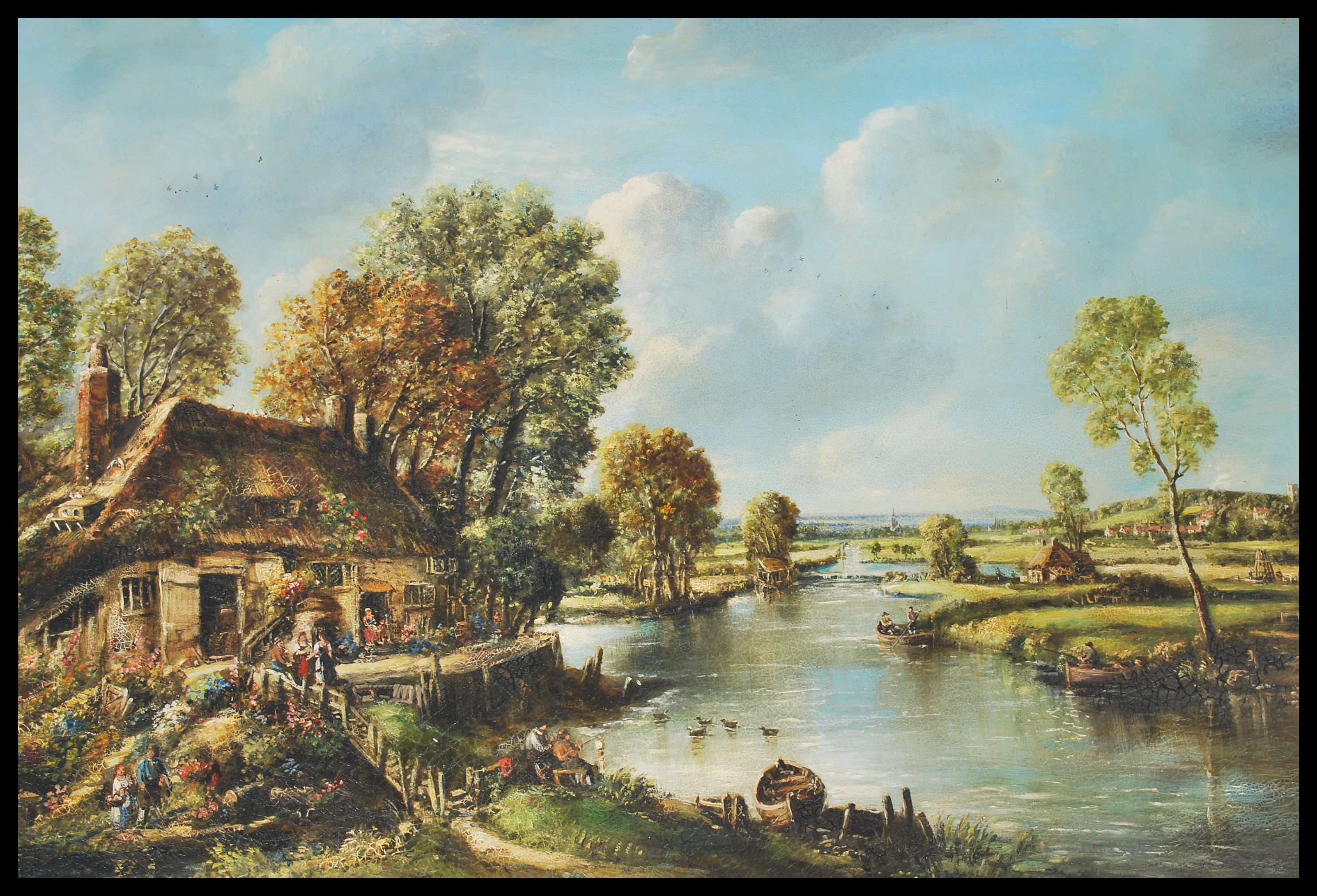 A 20th century English school oil on canvas painting of rural countyside scene depicting a cottage - Image 2 of 5