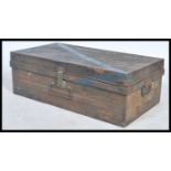 A vintage mid 20th century ebonised military metal steamer trunk. Notation to the top reading