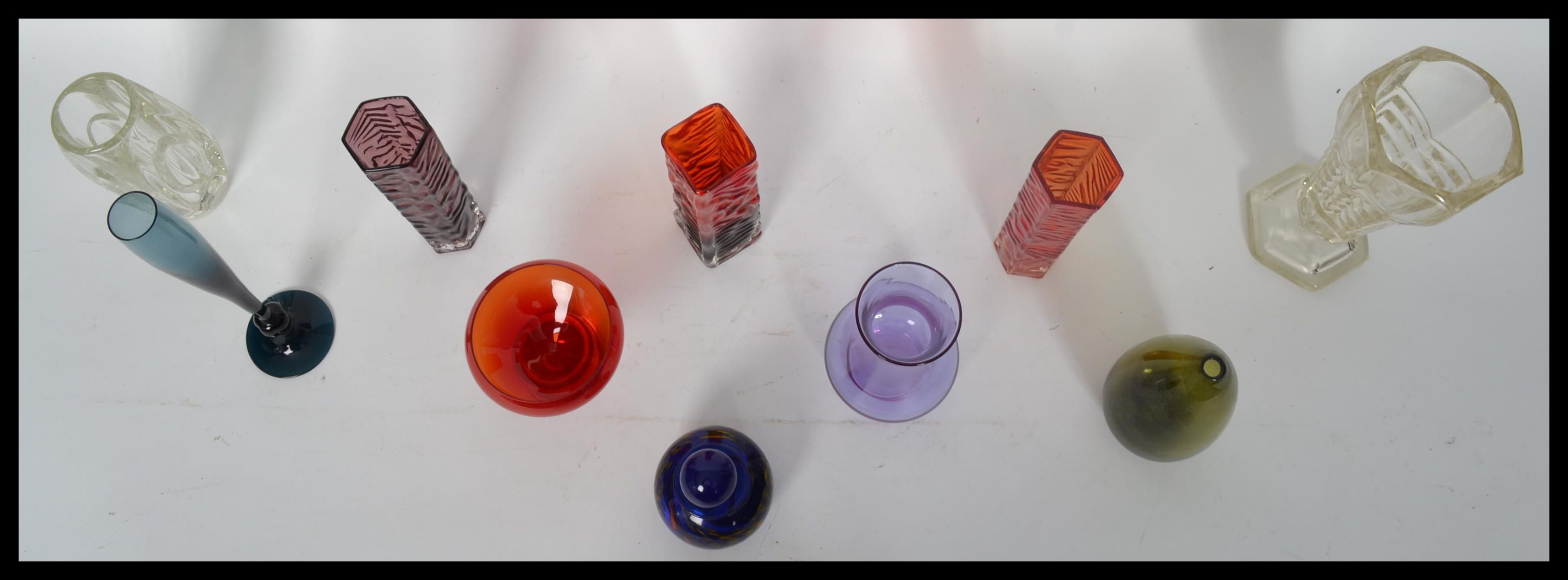 A group of vintage 20th century studio art glass items to include a pair of Japanese vases a - Image 3 of 6