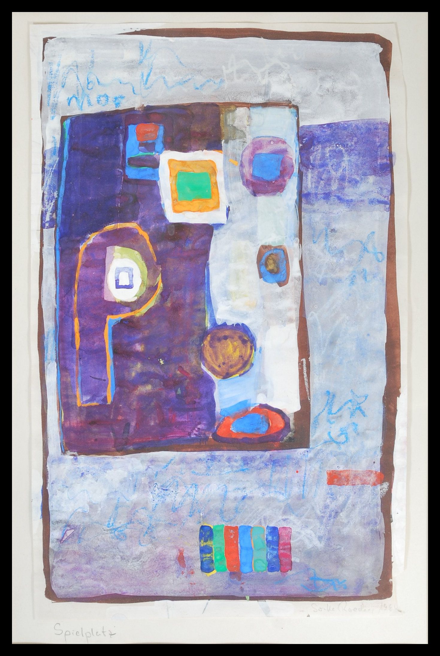 A framed and glazed mixed media abstract painting / artwork titled ' Spielplatz / Playground ' - Image 2 of 4