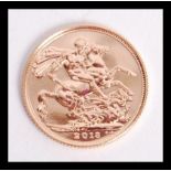 The Royal Mint 2013 Queen Elizabeth II 22ct gold sovereign. Weighs 7.98g.  Specification Fine