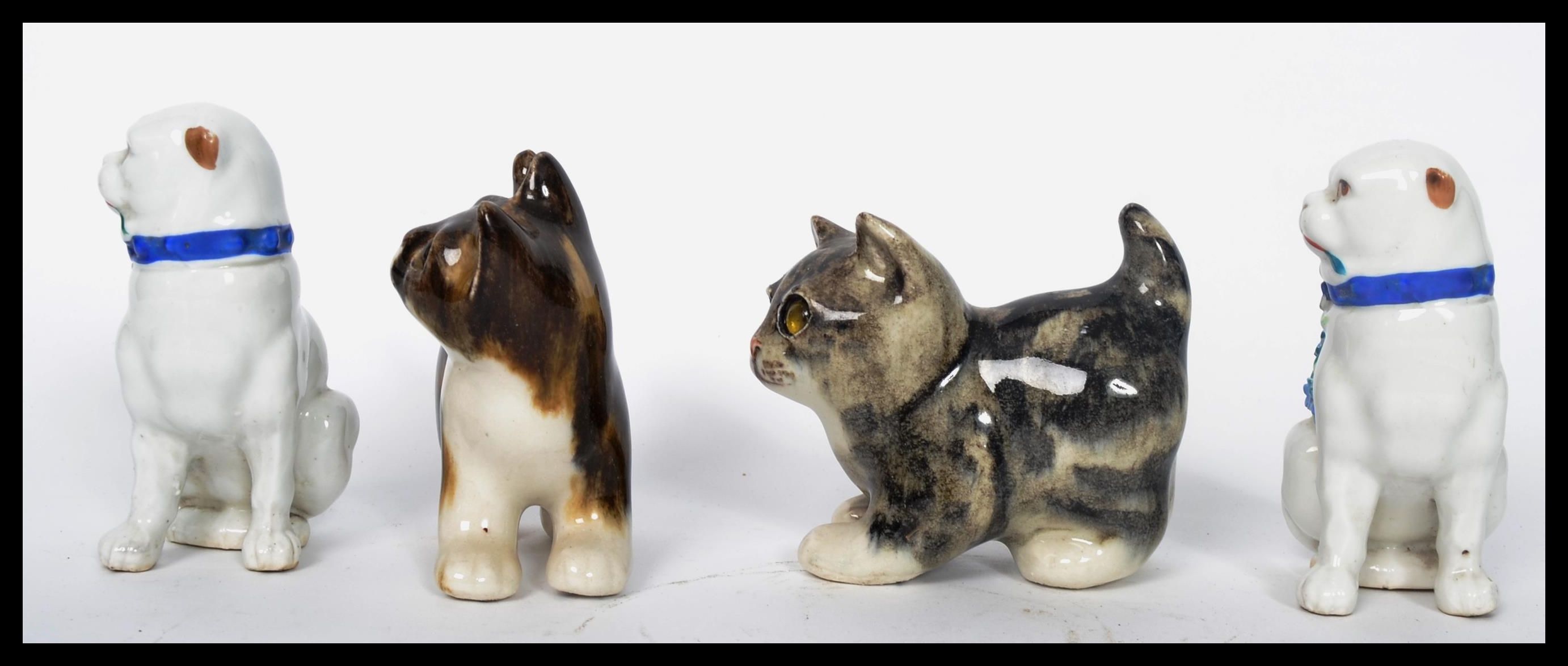 A pair of Winstanley ceramic tabby kittens - cats, each with glass eyes and signed to the base - Image 2 of 6